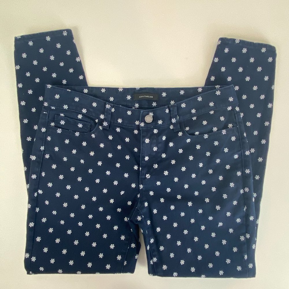 Ann Taylor Skinny Ankle Modern Fit Blue Denim Tiny White Flower Jeans Size 6
